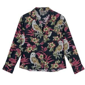 Desmond & Dempsey Owl Tropical Flower Plant Print LS Women's S Pajama Top